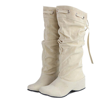 Les femmes mi-mollet bottes en daim slouch confort cuir souple chaussures d'ascenseur
